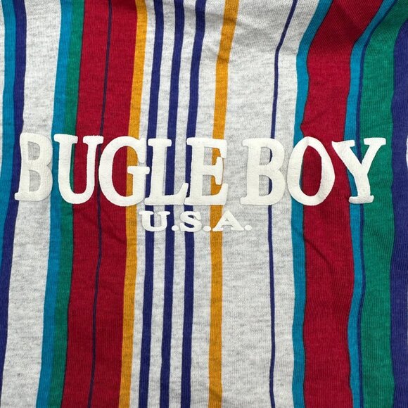 Vintage Striped 90s Kids T Shirt XL Unisex Bugle Boy USA Spell Out Rainbow - Picture 4 of 8